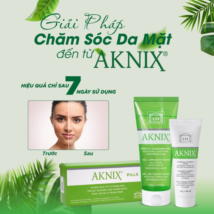 Combo hỗ trợ trị mụn viêm AKNIX® giúp khô mụn, mờ thâm, điều tiết bã nhờn